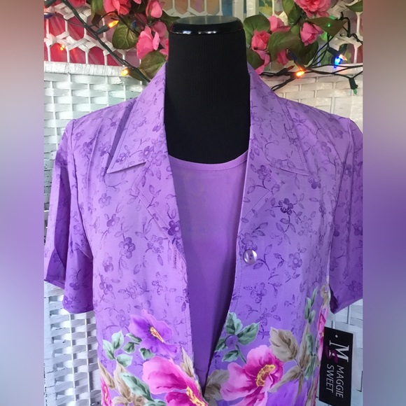 ππΊπΈ Maggie Sweet Purple Floral Top & Solid Purple Tank S NWT NOS πΈπΊπ - Picture 5 of 12